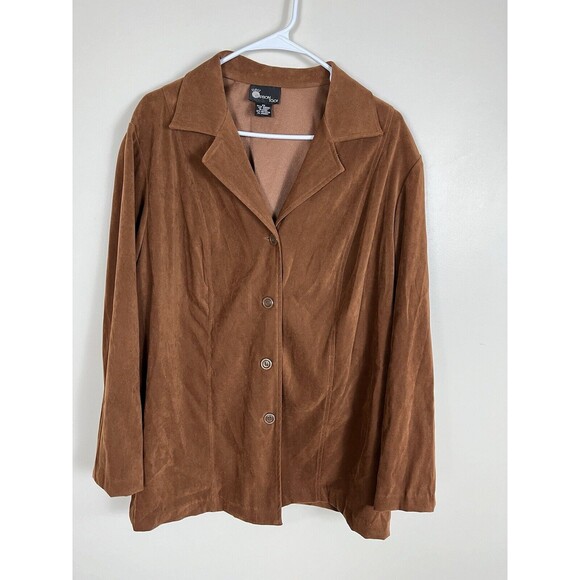 Vintage Y2K First Option Too! Blazer Jacket Women's Sz 2XL Caramel Brown - Picture 1 of 11